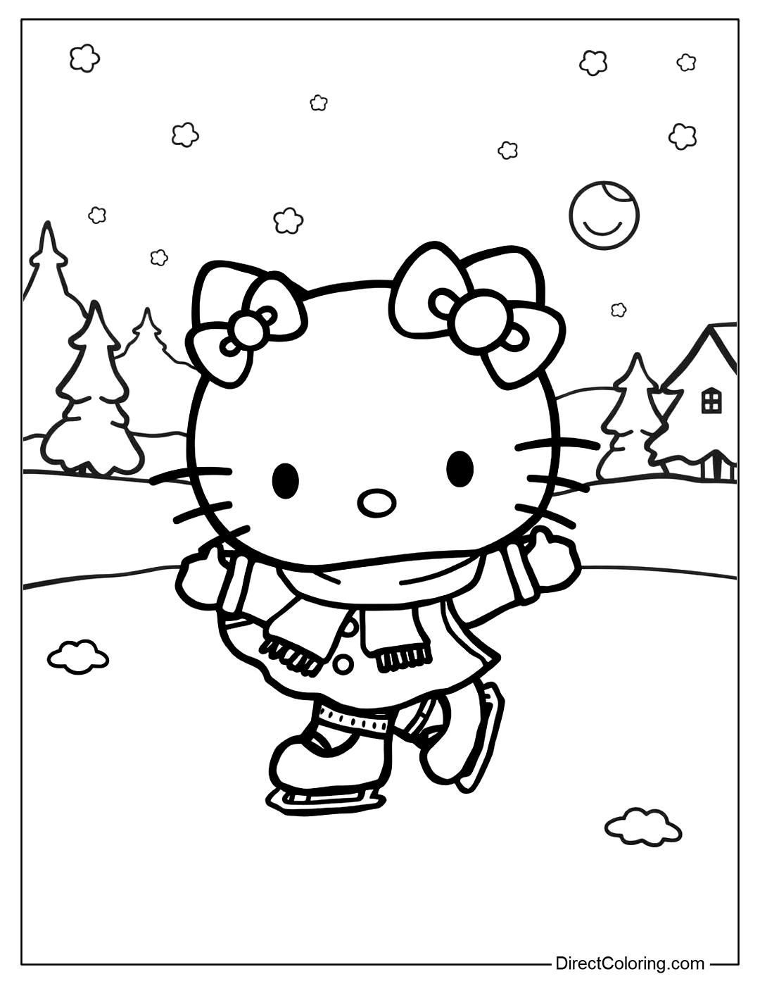 Hello Kitty Ice Skating Coloring Page
